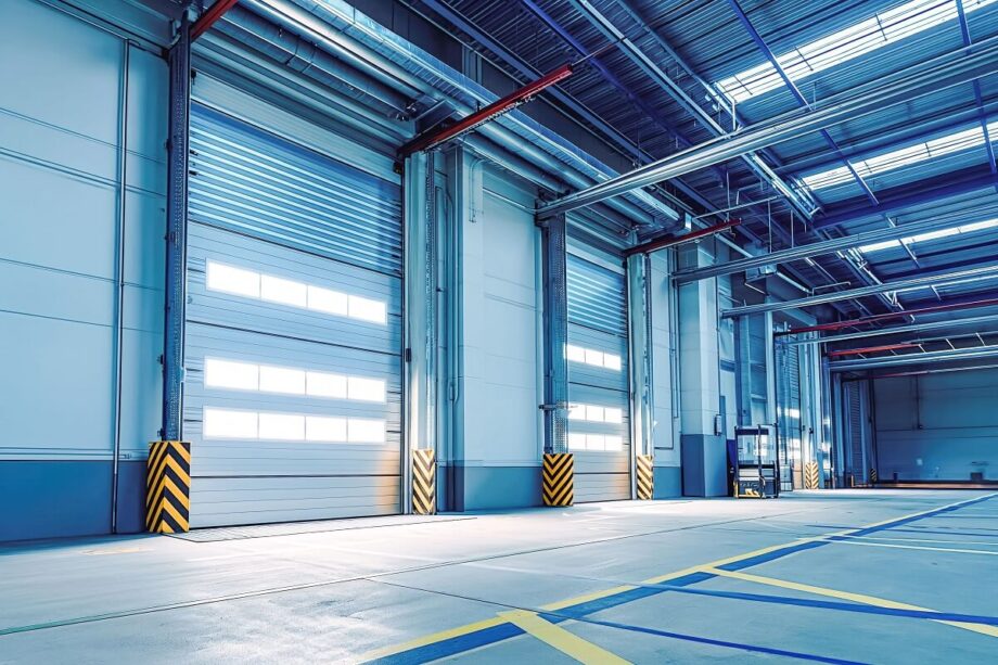 Wnętrze hali z zamontowaną automatyką do bram przemysłowych.